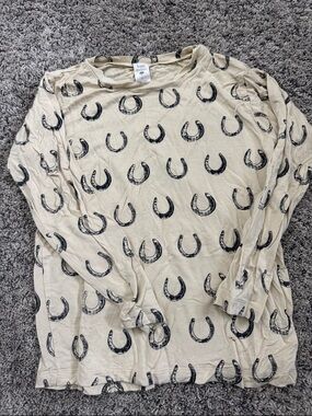 kate quinn Cream Long Sleeve Top with Black Horseshoe Print